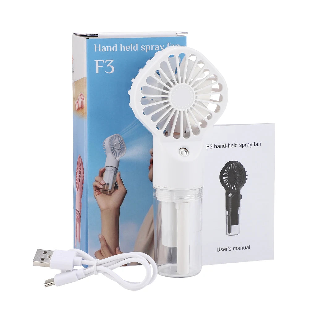 2 in 1 Handheld Spray Fan, 4 Speed Portable Mini Fan with Mist Spray, USB Rechargeable Cooling Fan for Outdoor Travel & Summer