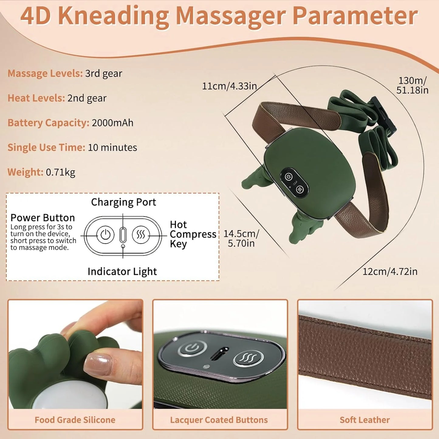 Neck Massager, Neck and Back Massager with Heat & 4D Kneading, Shiatsu Deep Tissue Wireless Massager for Shoulder Cervical Pain in