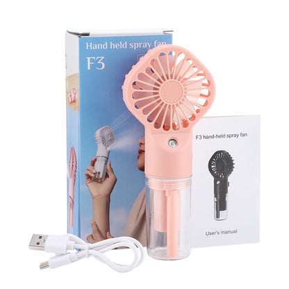 2 in 1 Handheld Spray Fan, 4 Speed Portable Mini Fan with Mist Spray, USB Rechargeable Cooling Fan for Outdoor Travel & Summer