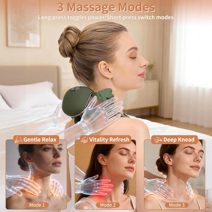 Neck Massager, Neck and Back Massager with Heat & 4D Kneading, Shiatsu Deep Tissue Wireless Massager for Shoulder Cervical Pain in