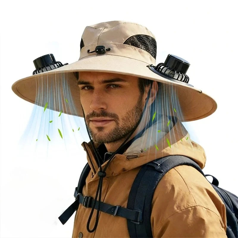 Summer Solar Powered Cooling Fan Hat UV Protection Sun Hat Portable Outdoor Fishing Hiking Camping Bucket Hat