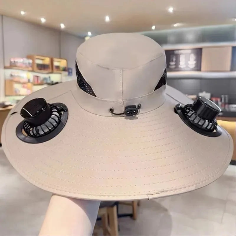 Summer Solar Powered Cooling Fan Hat UV Protection Sun Hat Portable Outdoor Fishing Hiking Camping Bucket Hat
