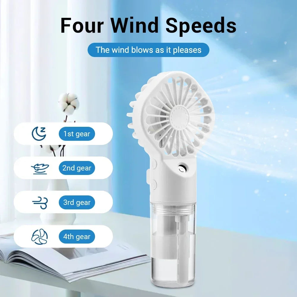 2 in 1 Handheld Spray Fan, 4 Speed Portable Mini Fan with Mist Spray, USB Rechargeable Cooling Fan for Outdoor Travel & Summer