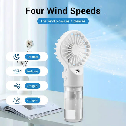 2 in 1 Handheld Spray Fan, 4 Speed Portable Mini Fan with Mist Spray, USB Rechargeable Cooling Fan for Outdoor Travel & Summer