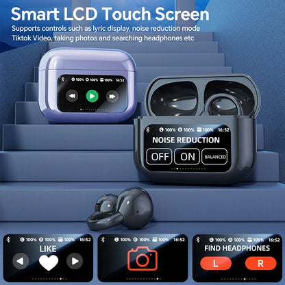 AI real-time translation wireless Bluetooth earphones with LED touch screen, 144 languages AI real-time translation earbuds