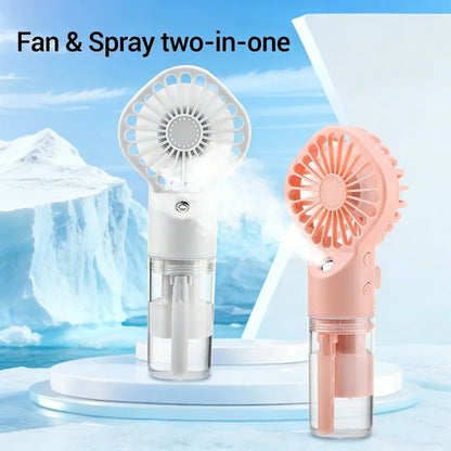 2 in 1 Handheld Spray Fan, 4 Speed Portable Mini Fan with Mist Spray, USB Rechargeable Cooling Fan for Outdoor Travel & Summer