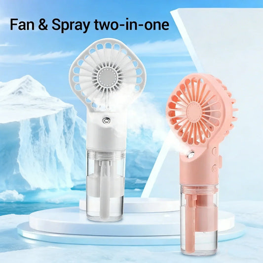 2 in 1 Handheld Spray Fan, 4 Speed Portable Mini Fan with Mist Spray, USB Rechargeable Cooling Fan for Outdoor Travel & Summer