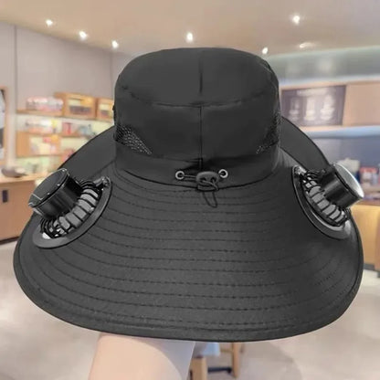 Summer Solar Powered Cooling Fan Hat UV Protection Sun Hat Portable Outdoor Fishing Hiking Camping Bucket Hat