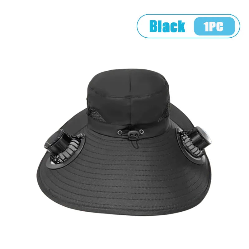 Summer Solar Powered Cooling Fan Hat UV Protection Sun Hat Portable Outdoor Fishing Hiking Camping Bucket Hat