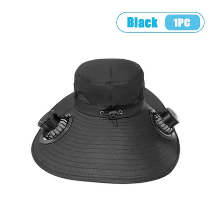 Summer Solar Powered Cooling Fan Hat UV Protection Sun Hat Portable Outdoor Fishing Hiking Camping Bucket Hat