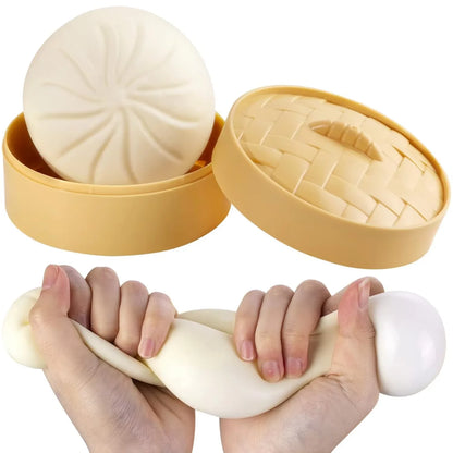 Colorful Dumpling Squishes Stress Balls Fidget Sensory Toys Simulation Food Squishies Bun with Steamer Squeeze Dough Ball Gifts