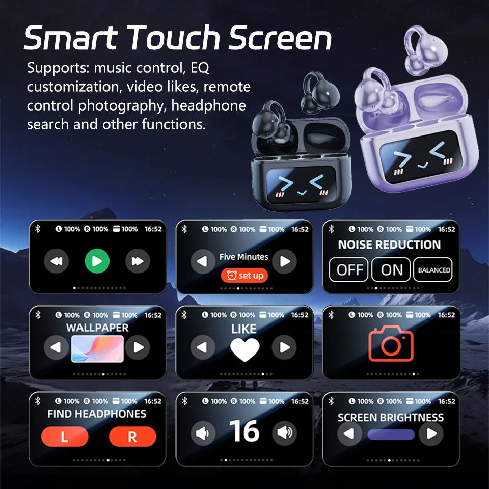 Touch Screen Wireless Bluetooth Earphone 144 Languages Real-Time Translation Headphones HiFi Audio Earbuds Sports Games Headset