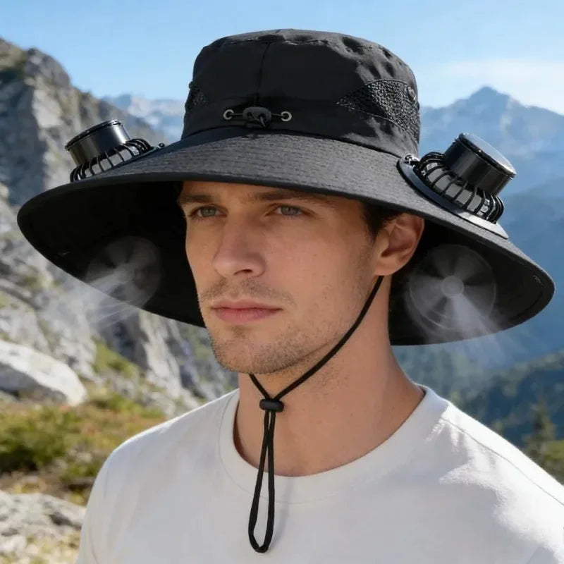 Summer Solar Powered Cooling Fan Hat UV Protection Sun Hat Portable Outdoor Fishing Hiking Camping Bucket Hat