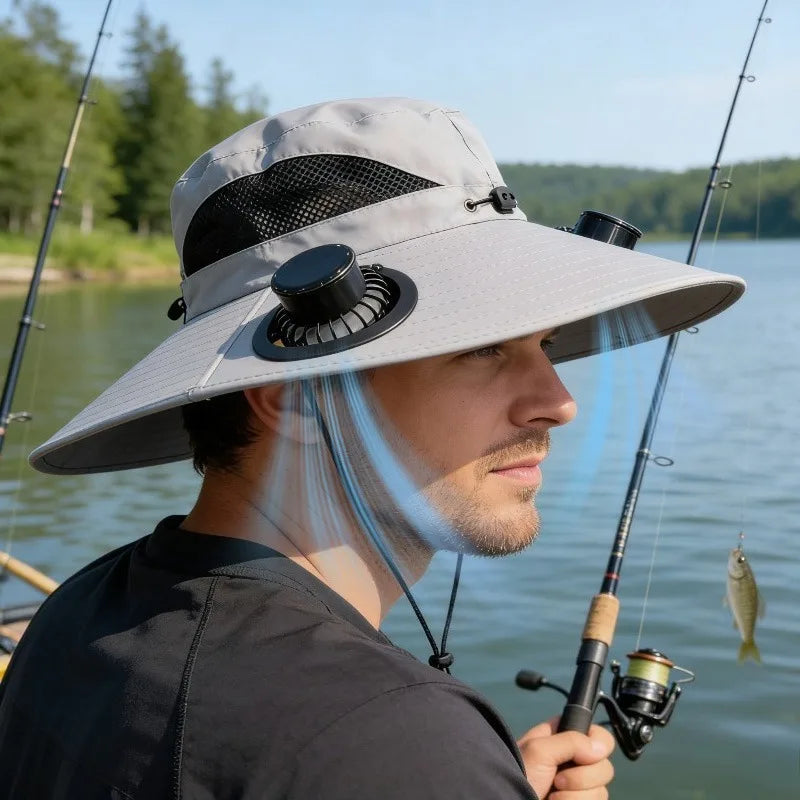 Summer Solar Powered Cooling Fan Hat UV Protection Sun Hat Portable Outdoor Fishing Hiking Camping Bucket Hat