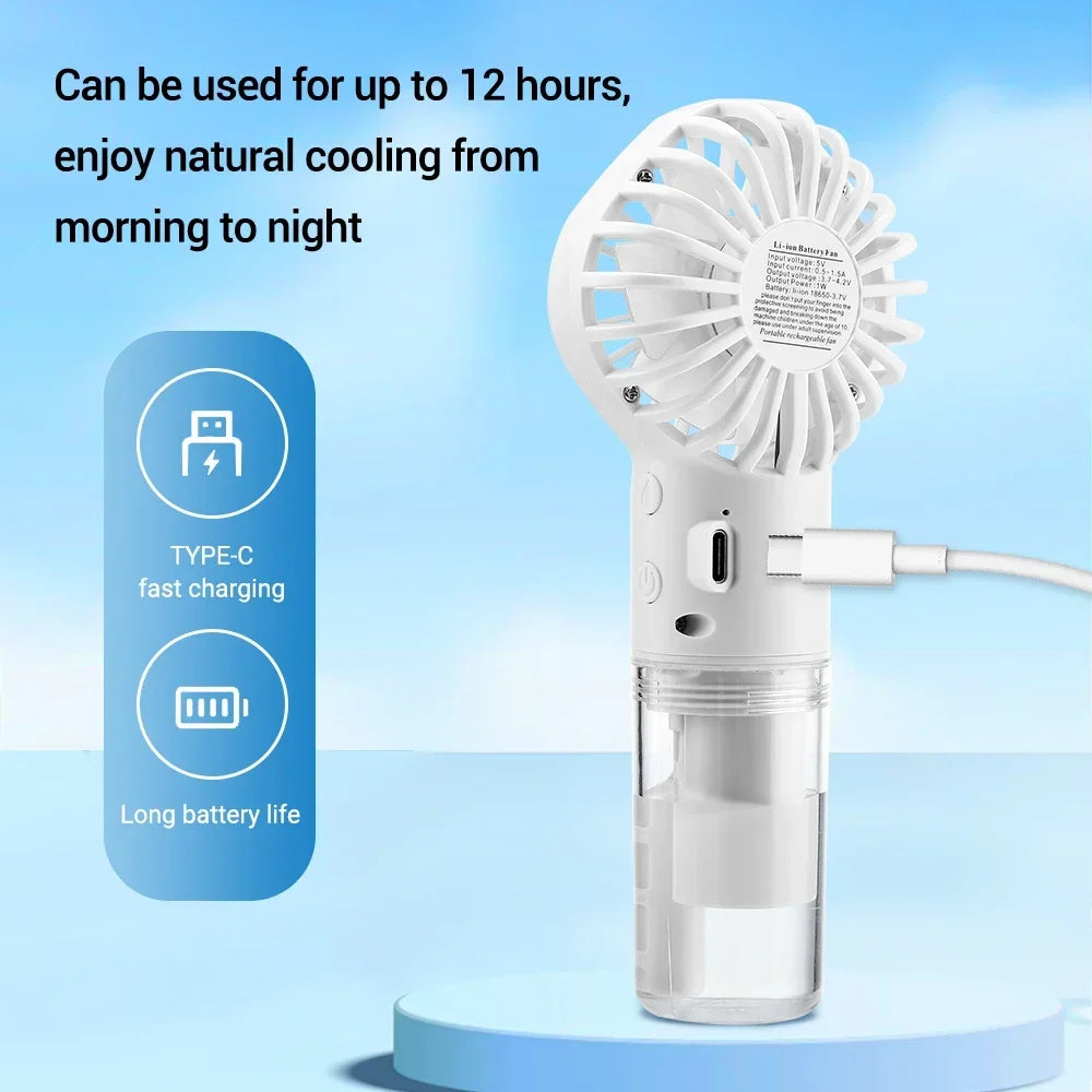 2 in 1 Handheld Spray Fan, 4 Speed Portable Mini Fan with Mist Spray, USB Rechargeable Cooling Fan for Outdoor Travel & Summer