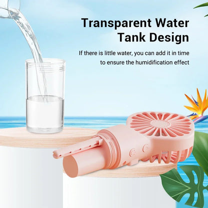 2 in 1 Handheld Spray Fan, 4 Speed Portable Mini Fan with Mist Spray, USB Rechargeable Cooling Fan for Outdoor Travel & Summer