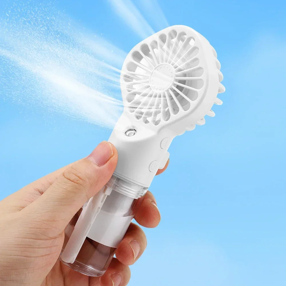2 in 1 Handheld Spray Fan, 4 Speed Portable Mini Fan with Mist Spray, USB Rechargeable Cooling Fan for Outdoor Travel & Summer