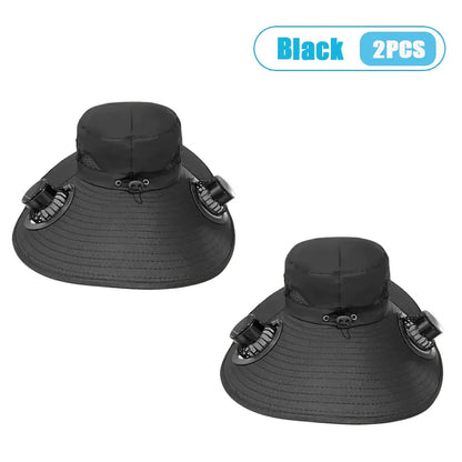 Summer Solar Powered Cooling Fan Hat UV Protection Sun Hat Portable Outdoor Fishing Hiking Camping Bucket Hat