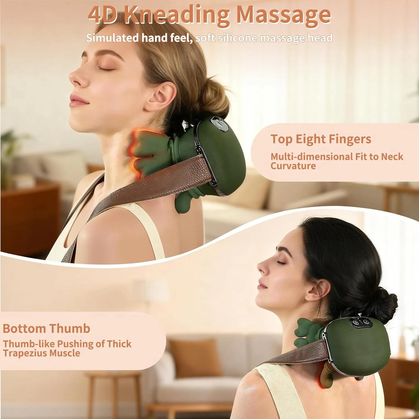 Neck Massager, Neck and Back Massager with Heat & 4D Kneading, Shiatsu Deep Tissue Wireless Massager for Shoulder Cervical Pain in