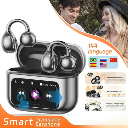 AI real-time translation wireless Bluetooth earphones with LED touch screen, 144 languages AI real-time translation earbuds