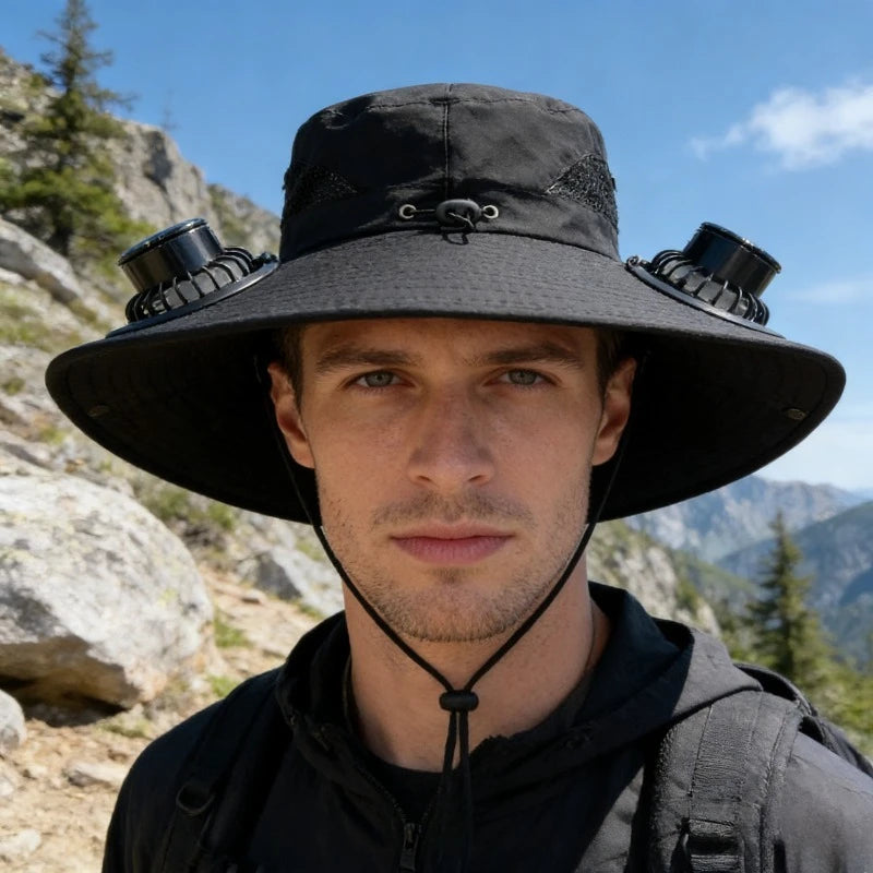 Summer Solar Powered Cooling Fan Hat UV Protection Sun Hat Portable Outdoor Fishing Hiking Camping Bucket Hat