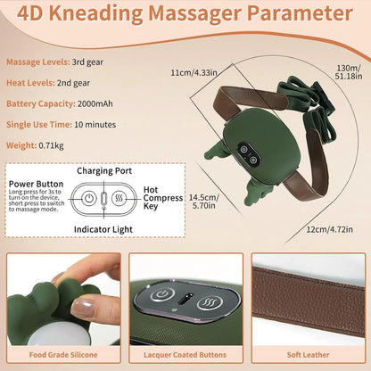 Neck Massager, Neck and Back Massager with Heat & 4D Kneading, Shiatsu Deep Tissue Wireless Massager for Shoulder Cervical Pain in