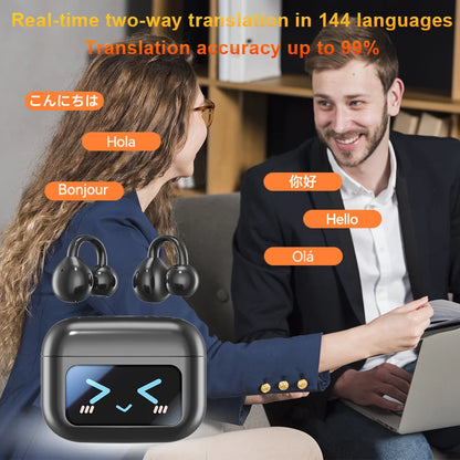 AI real-time translation wireless Bluetooth earphones with LED touch screen, 144 languages AI real-time translation earbuds