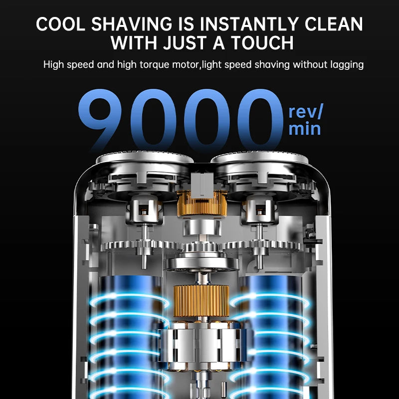 9000RPM High Speed Premium Portable Mini Shaver Dual Head Waterproof Type-C Rechargeable Shaver  IPX7 Waterproof Travel Razor