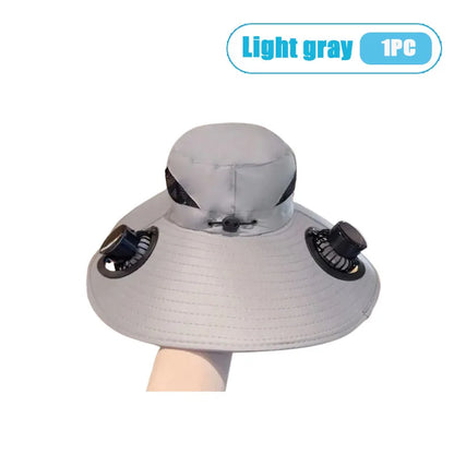 Summer Solar Powered Cooling Fan Hat UV Protection Sun Hat Portable Outdoor Fishing Hiking Camping Bucket Hat