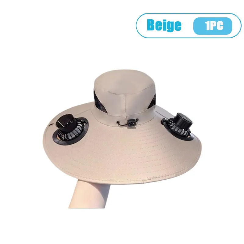 Summer Solar Powered Cooling Fan Hat UV Protection Sun Hat Portable Outdoor Fishing Hiking Camping Bucket Hat